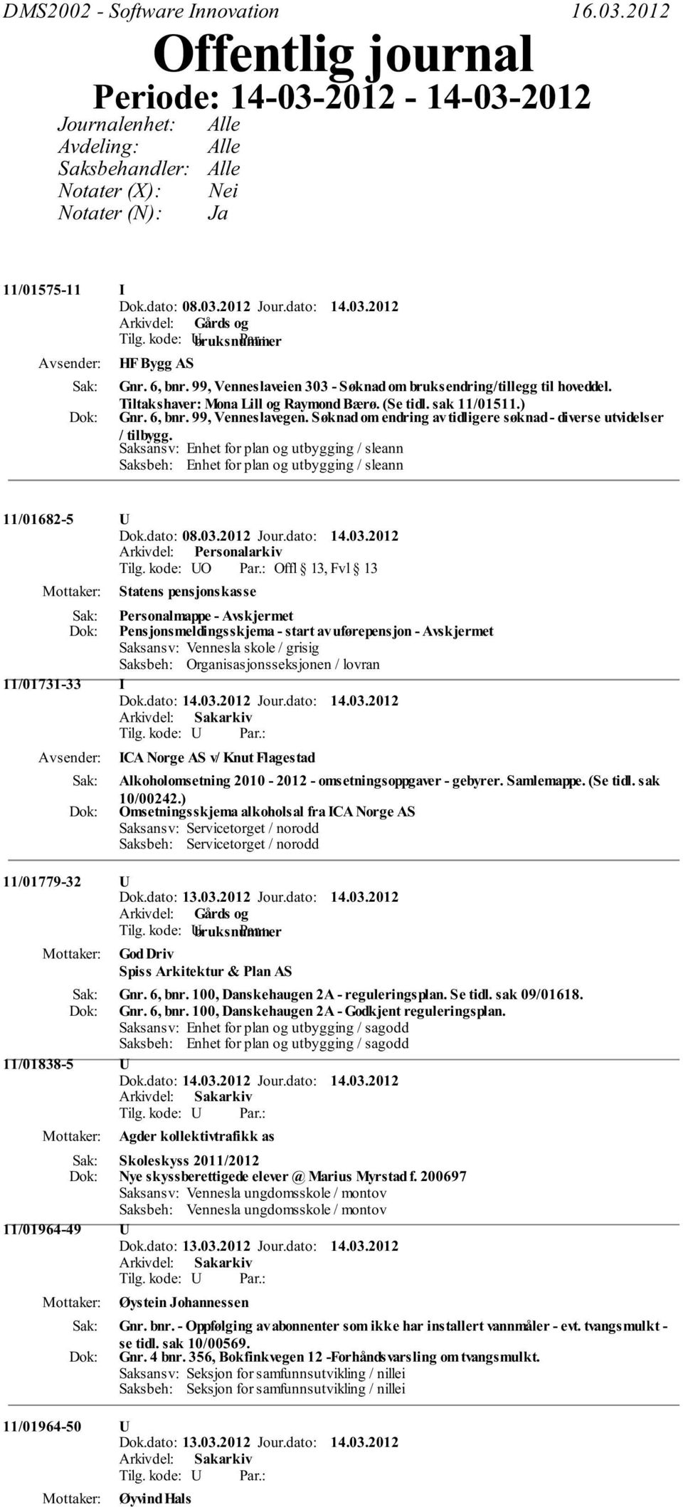 ) Gnr. 6, bnr. 99, Venneslavegen. Søknad om endring av tidligere søknad - diverse utvidelser / tilbygg.