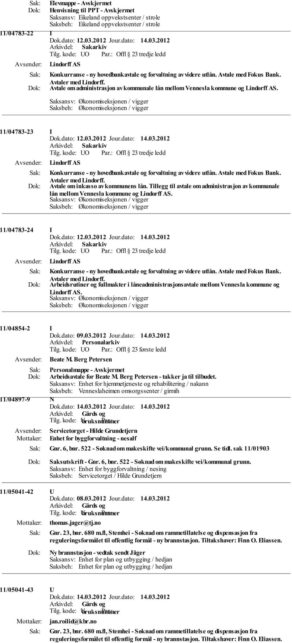 Avtale om administrasjon av kommunale lån mellom Vennesla kommune og Lindorff AS. Saksansv: Økonomiseksjonen / vigger Saksbeh: Økonomiseksjonen / vigger 11/04783-23 I Tilg.