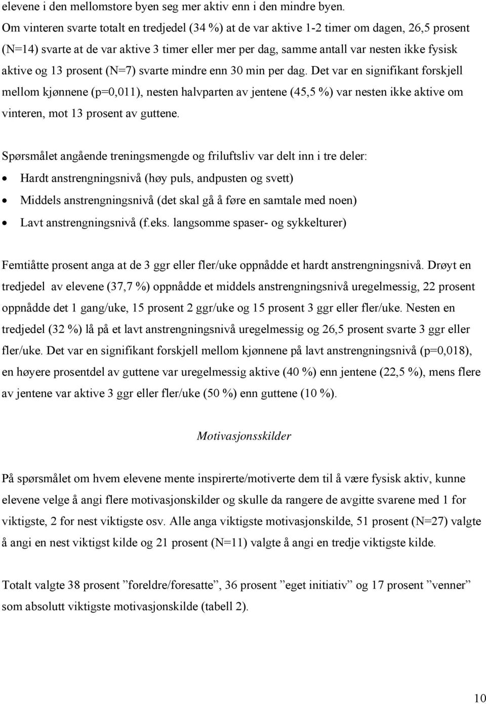 13 prosent (N=7) svarte mindre enn 30 min per dag.