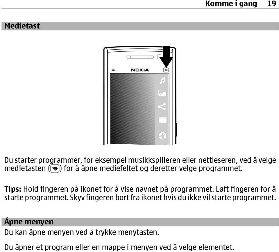 Tips: Hold fingeren på ikonet for å vise navnet på programmet. Løft fingeren for å starte programmet.