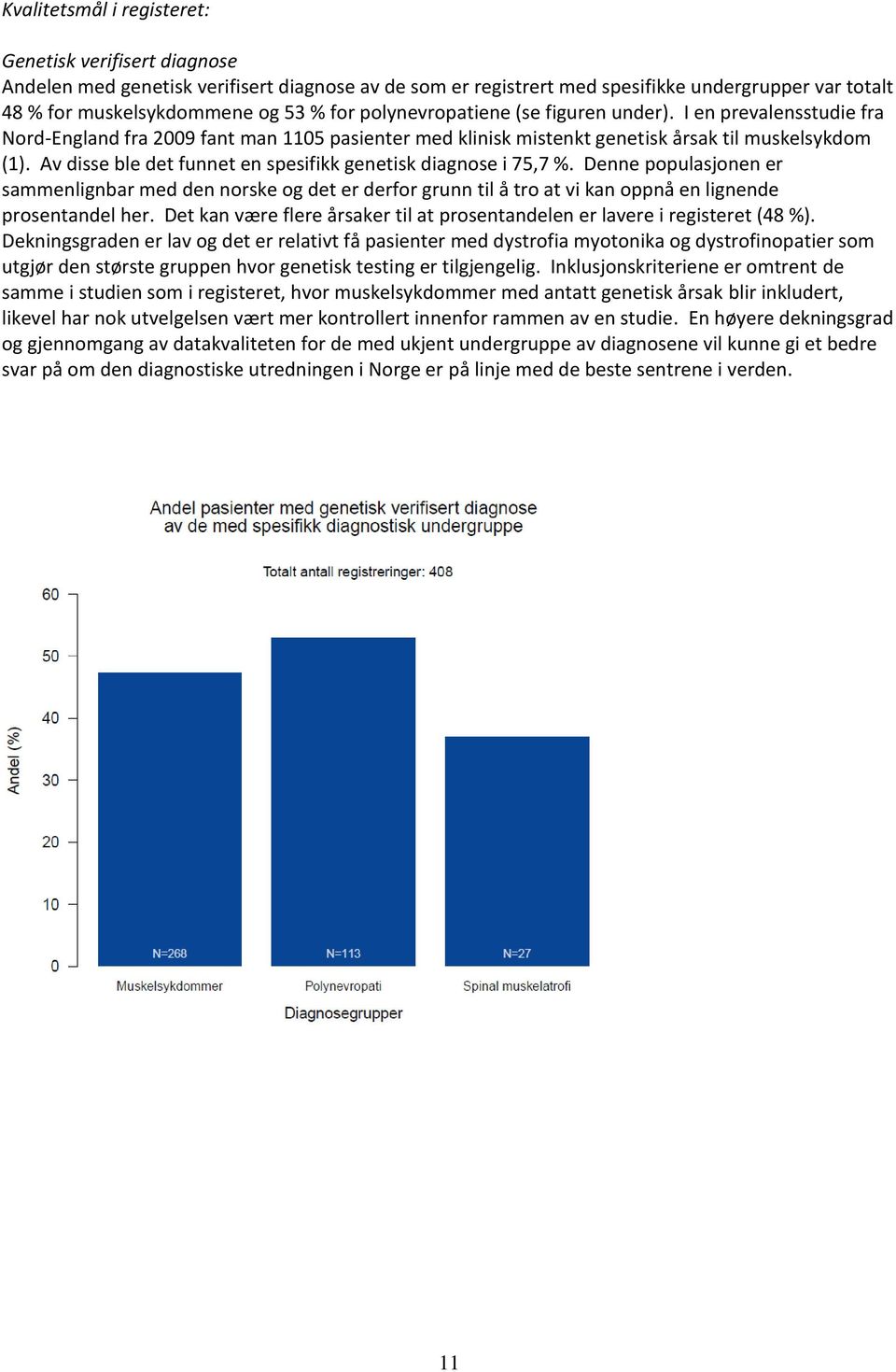 Av disse ble det funnet en spesifikk genetisk diagnose i 75,7 %. Denne populasjonen er sammenlignbar med den norske og det er derfor grunn til å tro at vi kan oppnå en lignende prosentandel her.