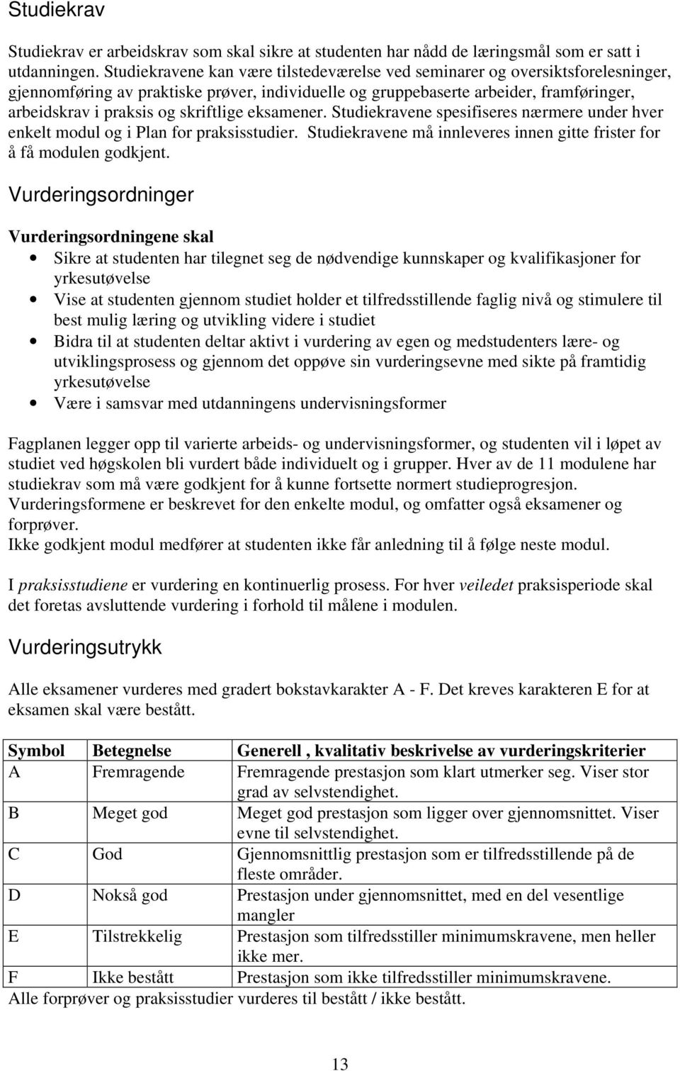 skriftlige eksamener. Studiekravene spesifiseres nærmere under hver enkelt modul og i Plan for praksisstudier. Studiekravene må innleveres innen gitte frister for å få modulen godkjent.