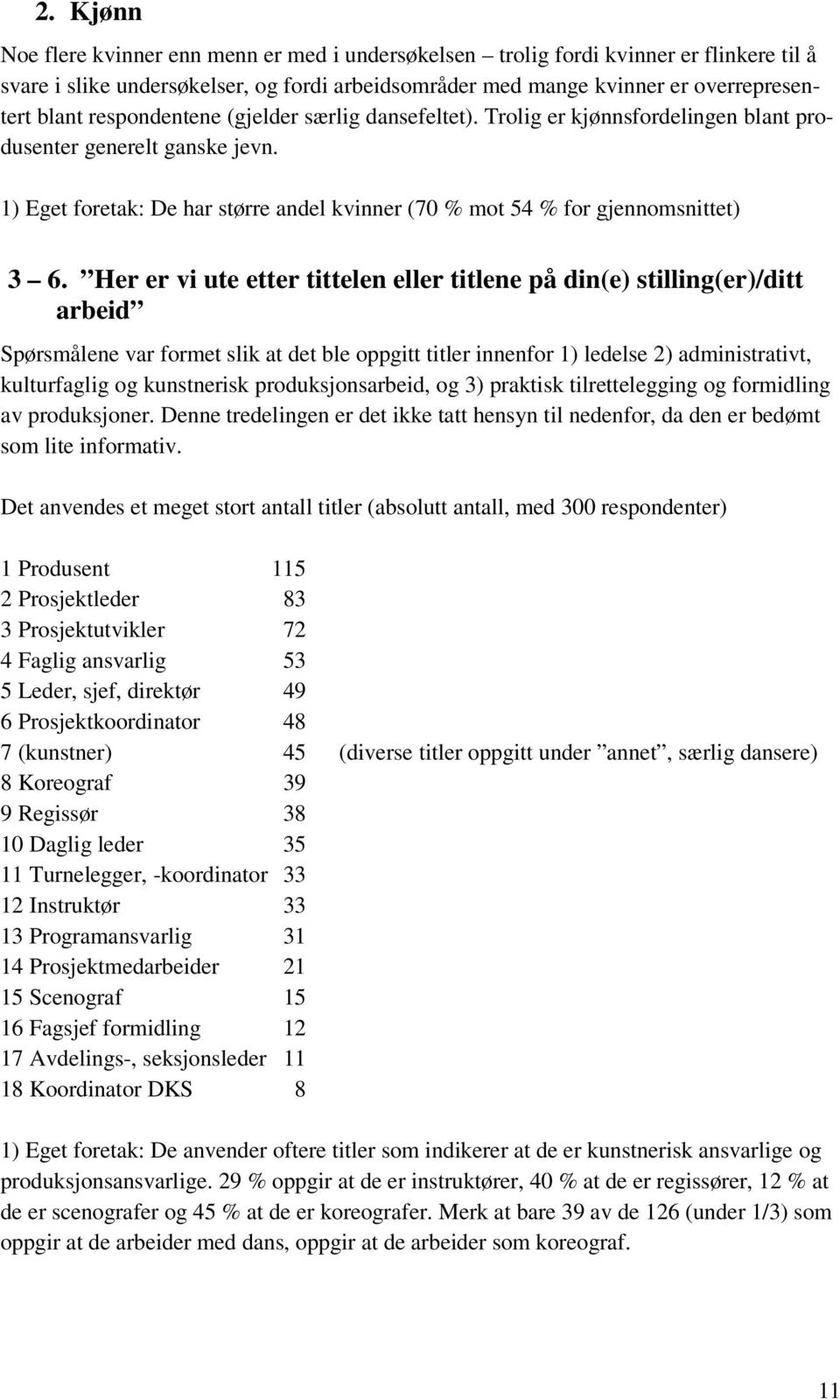 Her er vi ute etter tittelen eller titlene på din(e) stilling(er)/ditt arbeid Spørsmålene var formet slik at det ble oppgitt titler innenfor 1) ledelse 2) administrativt, kulturfaglig og kunstnerisk