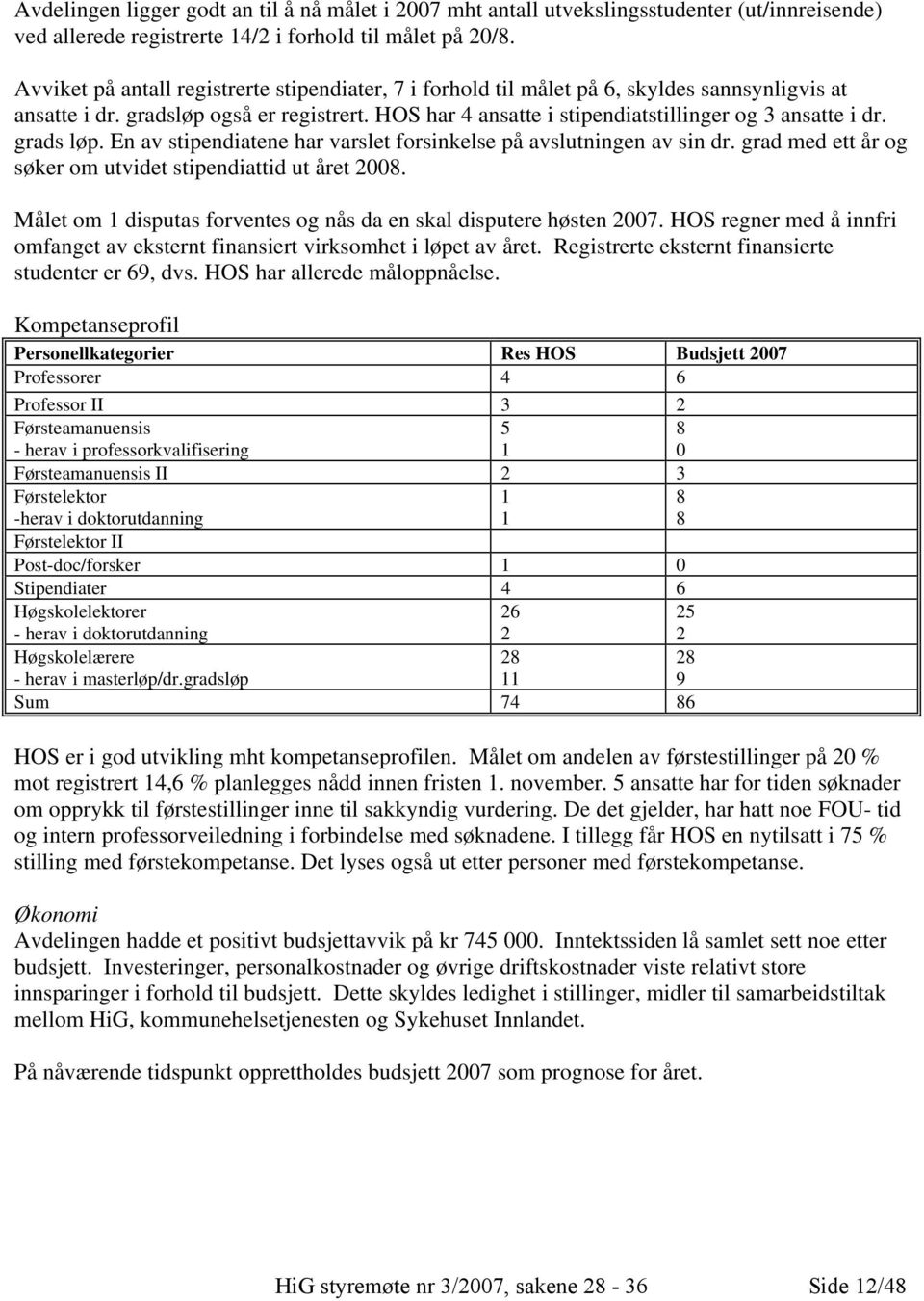 grads løp. En av stipendiatene har varslet forsinkelse på avslutningen av sin dr. grad med ett år og søker om utvidet stipendiattid ut året 2008.