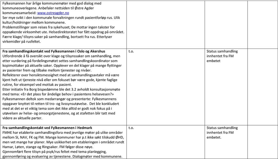 Problemstillinger som reises fra sykehuset; De mottar ingen takster for oppsøkende virksomhet ute. Helsedirektoratet har fått oppdrag på området.