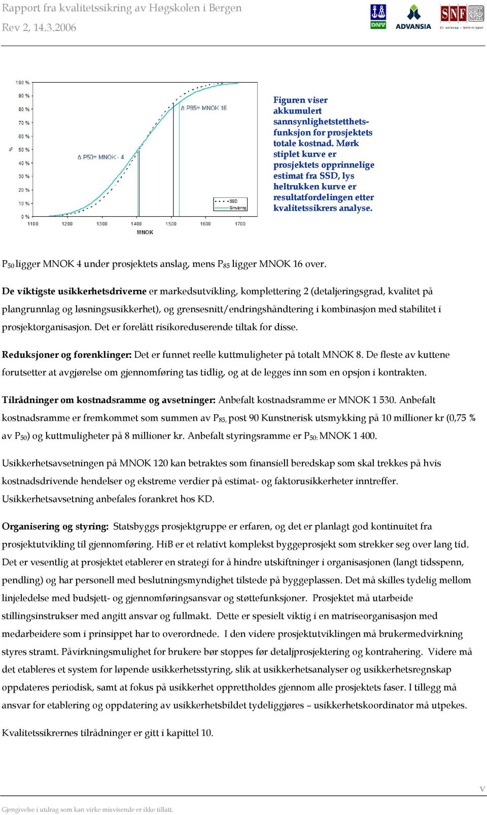 P 50 ligger MNOK 4 under prosjektets anslag, mens P 85 ligger MNOK 16 over.