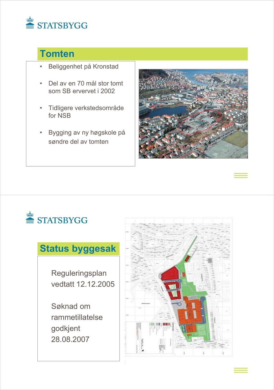 høgskole på søndre del av tomten Status byggesak Reguleringsplan