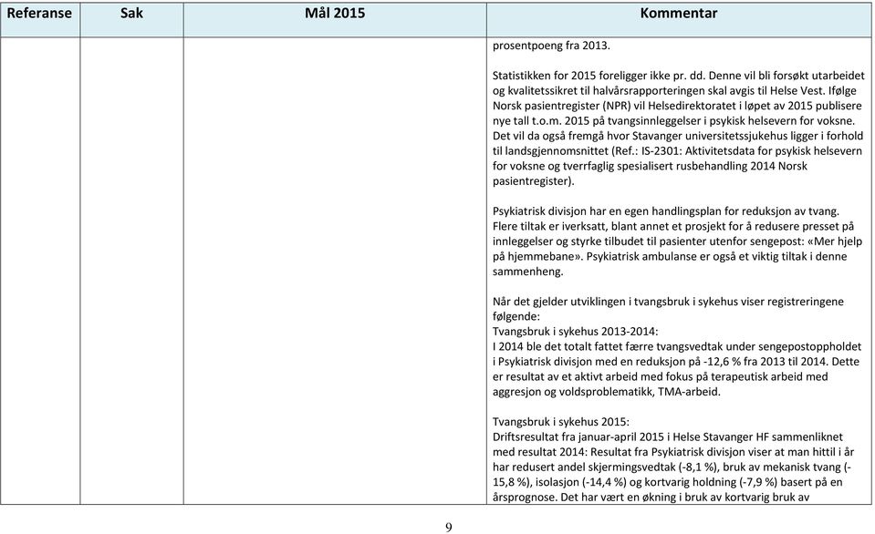 Det vil da også fremgå hvor Stavanger universitetssjukehus ligger i forhold til landsgjennomsnittet (Ref.