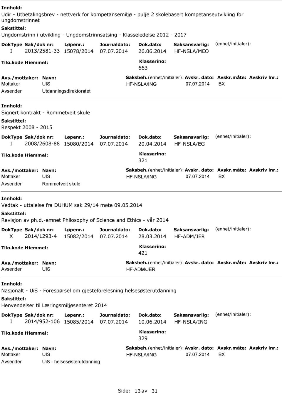 : HF-NLA/NG B tdanningsdirektoratet ignert kontrakt - Rommetveit skule Respekt 2008-2015 2008/2608-88 15080/2014 20.04.2014 HF-NLA/EG 321 Avs./mottaker: Navn: aksbeh. Avskr. dato: Avskr.