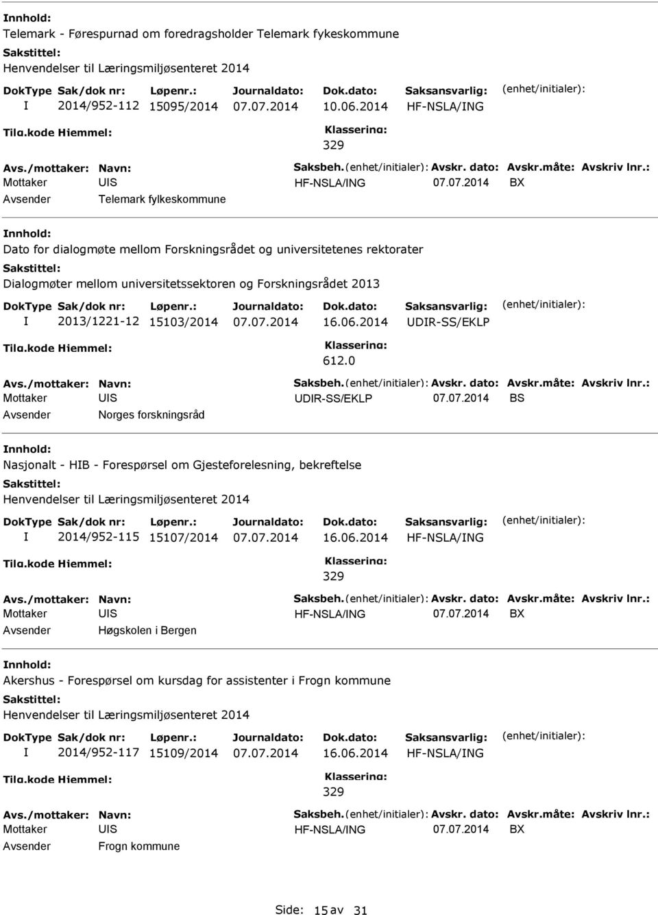 16.06.2014 DR-/EKL 612.0 Avs./mottaker: Navn: aksbeh. Avskr. dato: Avskr.måte: Avskriv lnr.