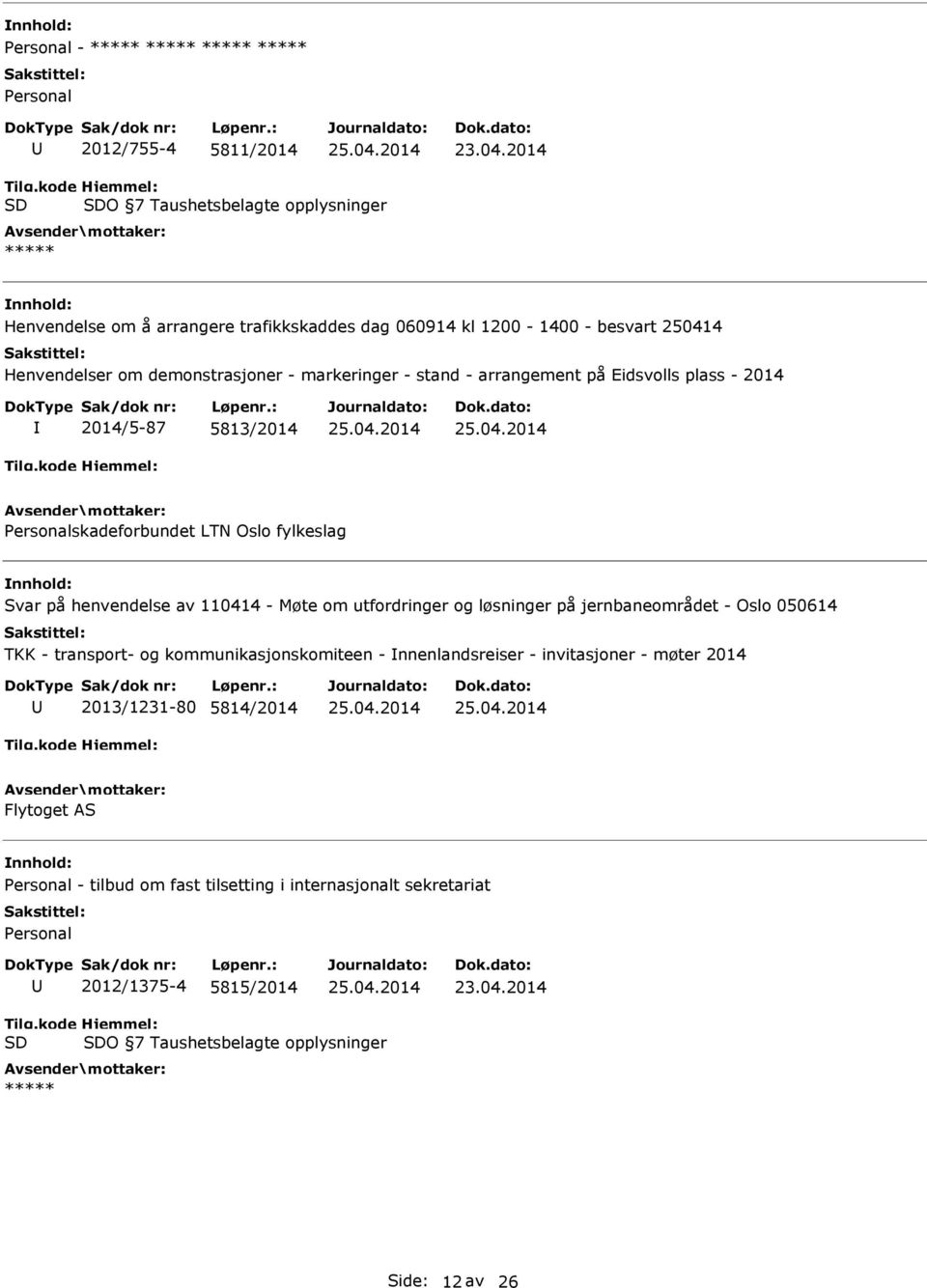 arrangement på Eidsvolls plass - 2014 2014/5-87 5813/2014 Personalskadeforbundet LTN Oslo fylkeslag Svar på henvendelse av 110414 - Møte om utfordringer og løsninger på jernbaneområdet