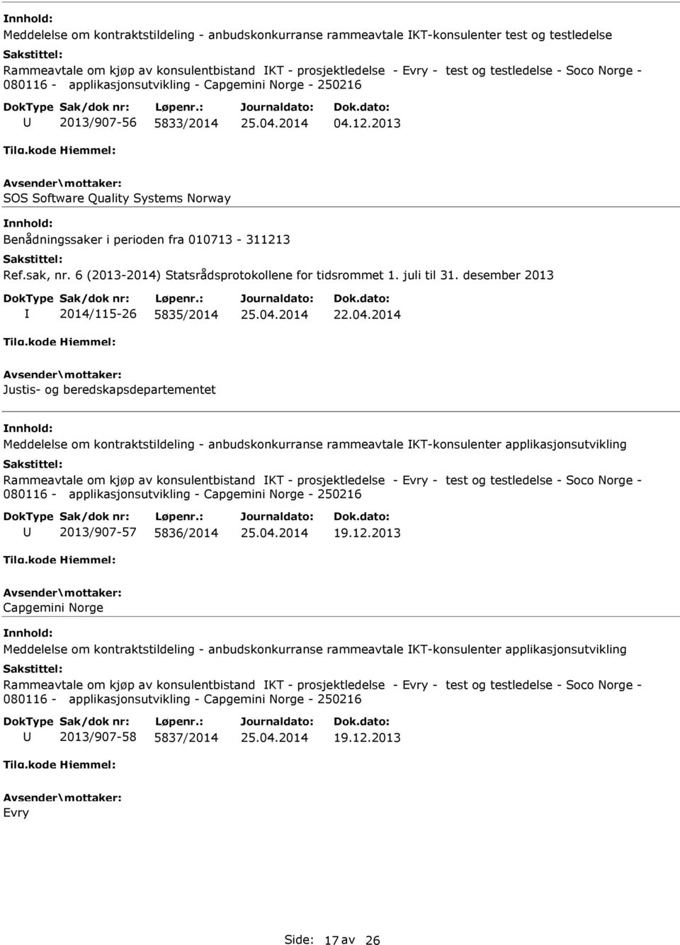 6 (2013-2014) Statsrådsprotokollene for tidsrommet 1. juli til 31. desember 2013 2014/115-26 5835/2014 22.04.