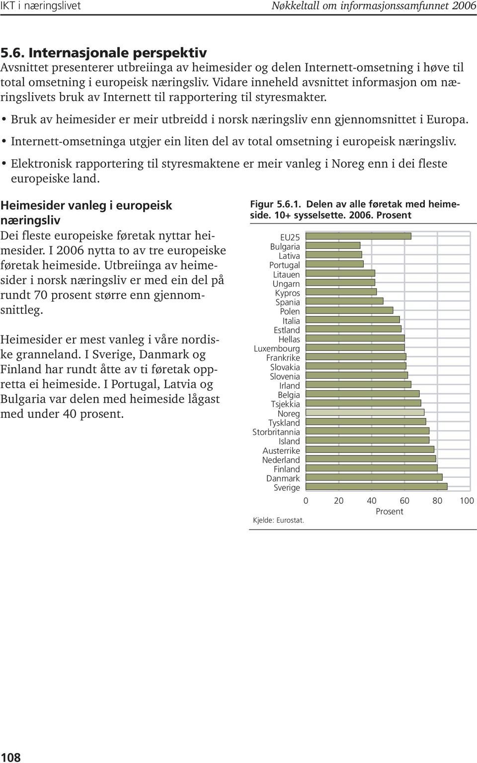 Internett-omsetninga utgjer ein liten del av total omsetning i europeisk næringsliv. Elektronisk rapportering til styresmaktene er meir vanleg i Noreg enn i dei fleste europeiske land.