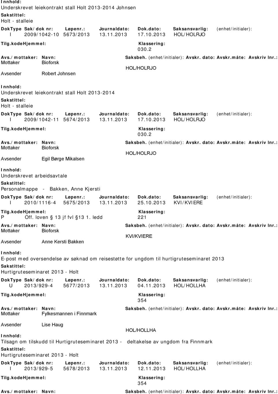 2 HOL/HOLRJO Avsender Egil Børge Mikalsen Underskrevet arbeidsavtale Personalmappe - Bakken, Anne Kjersti I 2010/