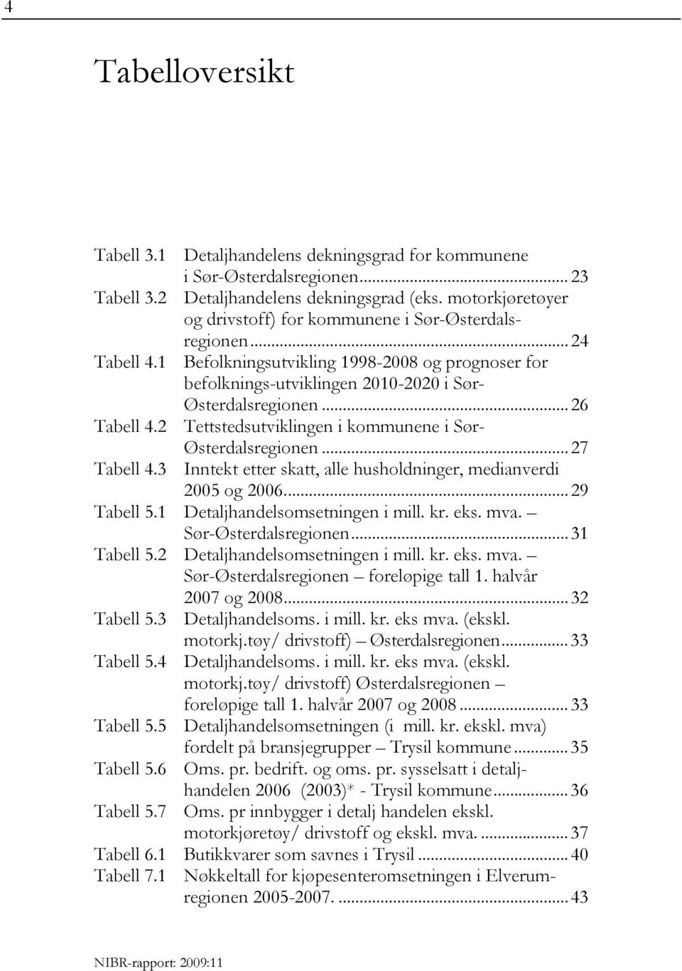 .. 26 Tabell 4.2 Tettstedsutviklingen i kommunene i Sør- Østerdalsregionen... 27 Tabell 4.3 Inntekt etter skatt, alle husholdninger, medianverdi 2005 og 2006... 29 Tabell 5.