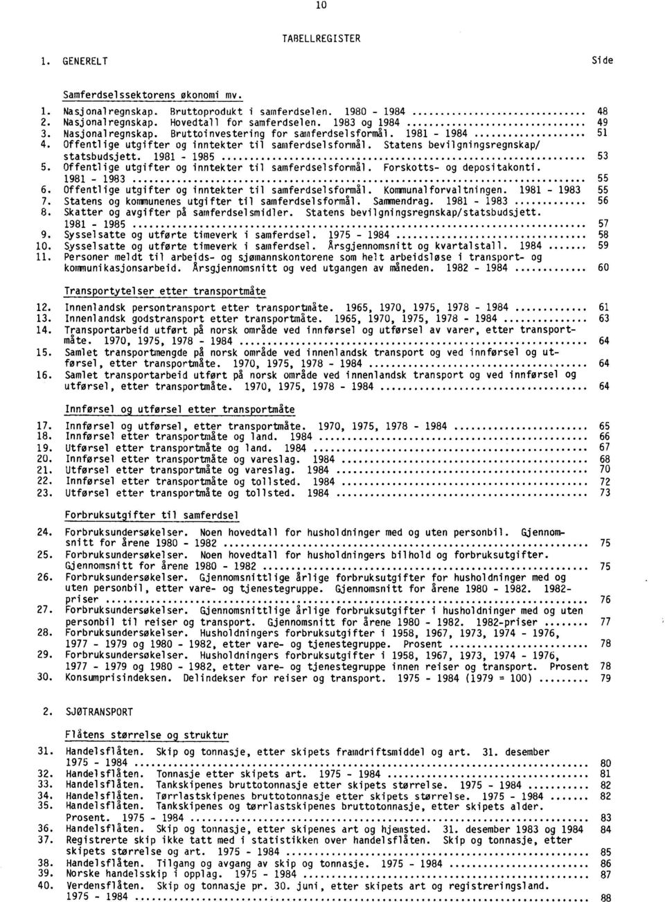 Offentlige utgifter og inntekter til samferdselsformål. Forskotts- og depositakonti. 1981-1983 55 6. Offentlige utgifter og inntekter til samferdselsformål. Kommunalforvaltningen. 1981-1983 55 7.