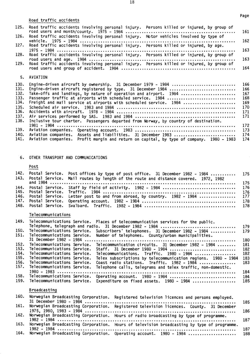 1975-1984 128. Road traffic accidents involving personal injury. Persons killed or injured, by group of road users and age. 1984 129. Road traffic accidents involving personal injury. Persons killed or injured, by group of road users and group of accident.