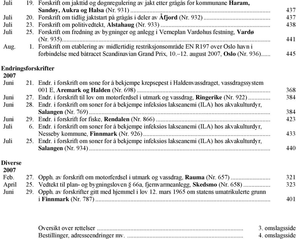 Forskrift om fredning av bygninger og anlegg i Verneplan Vardøhus festning, Vardø (Nr. 935)... 441 Aug. 1.