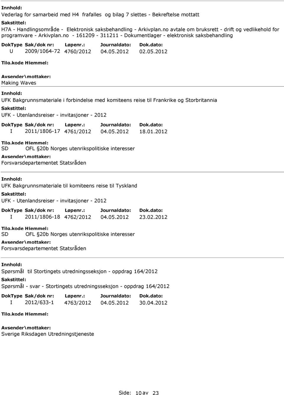 no - 161209-311211 - Dokumentlager - elektronisk saksbehandling 2009/1064-72 4760/2012 Making Waves FK Bakgrunnsmateriale i forbindelse med komiteens reise til Frankrike og Storbritannia FK -