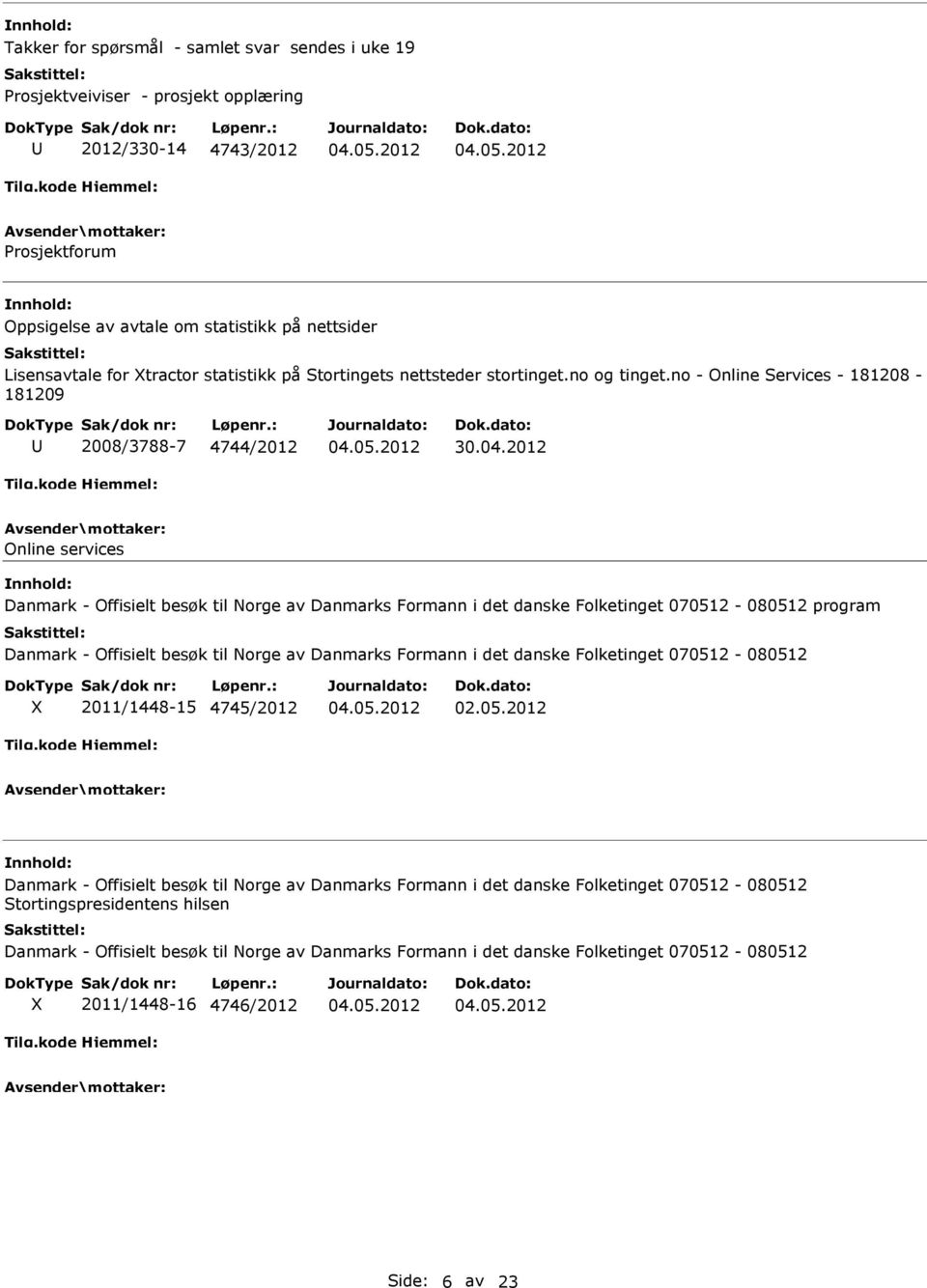 2012 Online services Danmark - Offisielt besøk til Norge av Danmarks Formann i det danske Folketinget 070512-080512 program Danmark - Offisielt besøk til Norge av Danmarks Formann i det danske