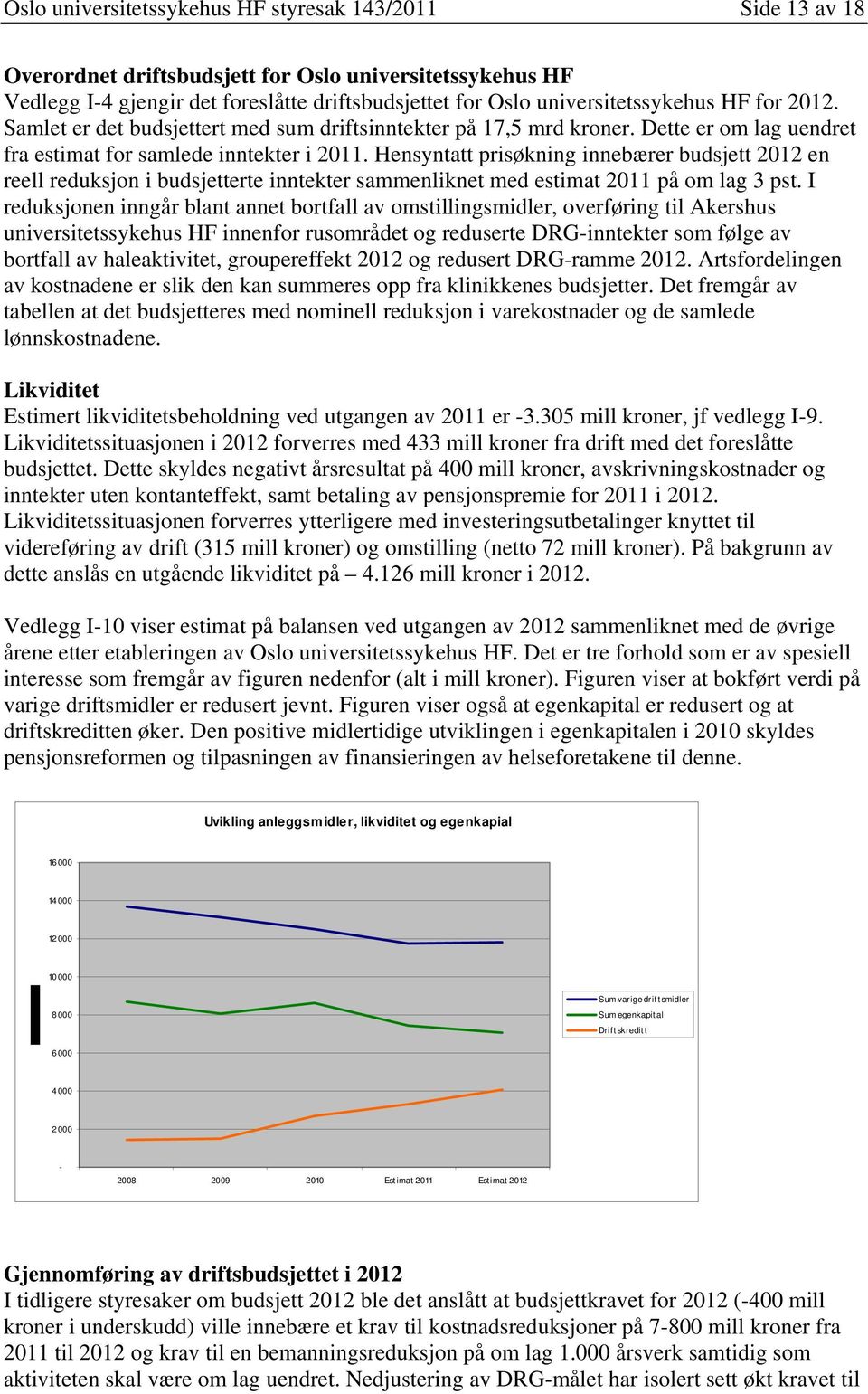 Hensyntatt prisøkning innebærer budsjett 2012 en reell reduksjon i budsjetterte inntekter sammenliknet med estimat 2011 på om lag 3 pst.