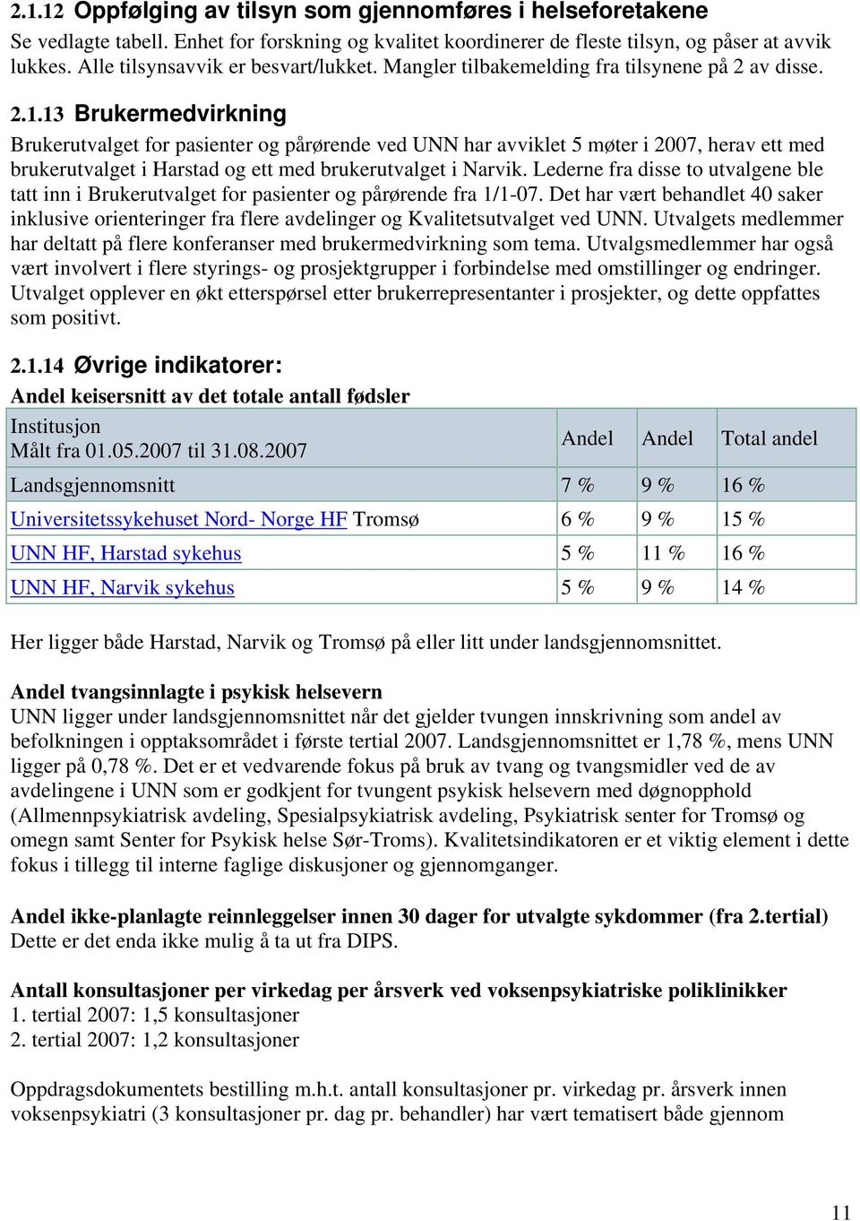 13 Brukermedvirkning Brukerutvalget for pasienter og pårørende ved UNN har avviklet 5 møter i 2007, herav ett med brukerutvalget i Harstad og ett med brukerutvalget i Narvik.