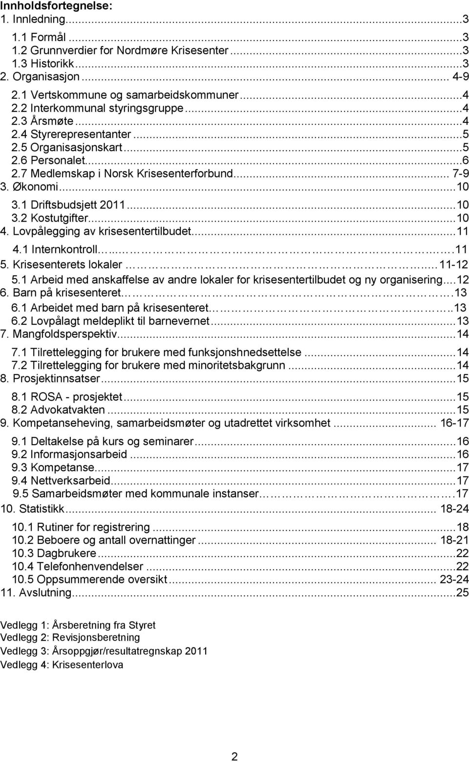 1 Driftsbudsjett 2011... 10 3.2 Kostutgifter... 10 4. Lovpålegging av krisesentertilbudet... 11 4.1 Internkontroll.....11 5. Krisesenterets lokaler.. 11-12 5.