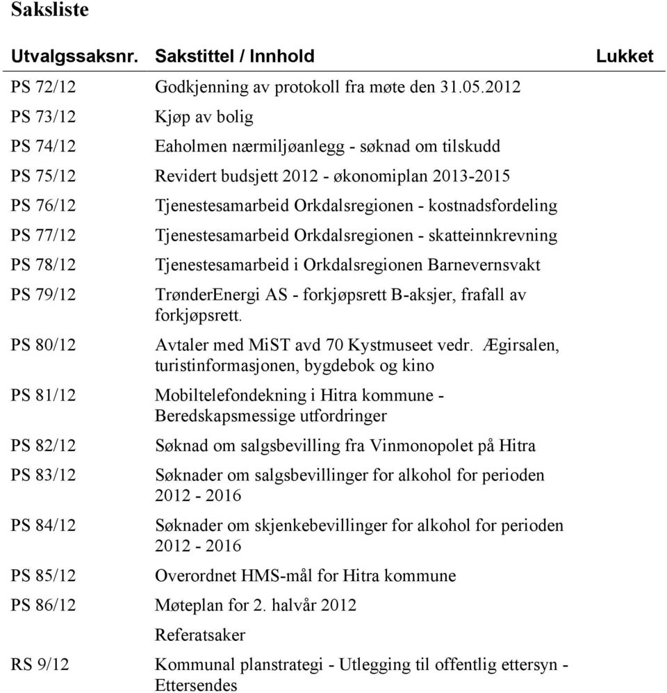 Tjenestesamarbeid Orkdalsregionen - kostnadsfordeling Tjenestesamarbeid Orkdalsregionen - skatteinnkrevning Tjenestesamarbeid i Orkdalsregionen Barnevernsvakt TrønderEnergi AS - forkjøpsrett