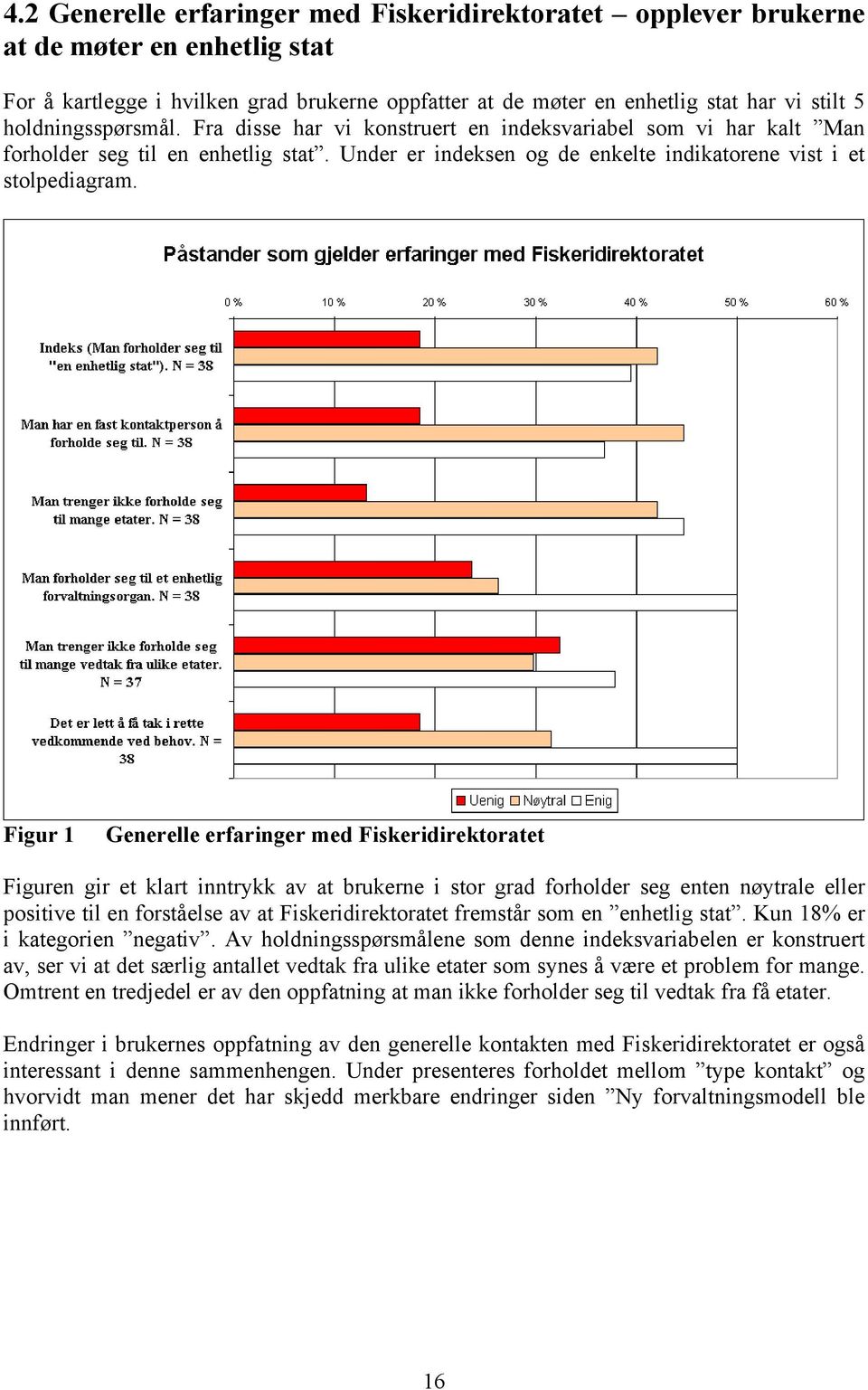 Figur 1 Generelle erfaringer med Fiskeridirektoratet Figuren gir et klart inntrykk av at brukerne i stor grad forholder seg enten nøytrale eller positive til en forståelse av at Fiskeridirektoratet