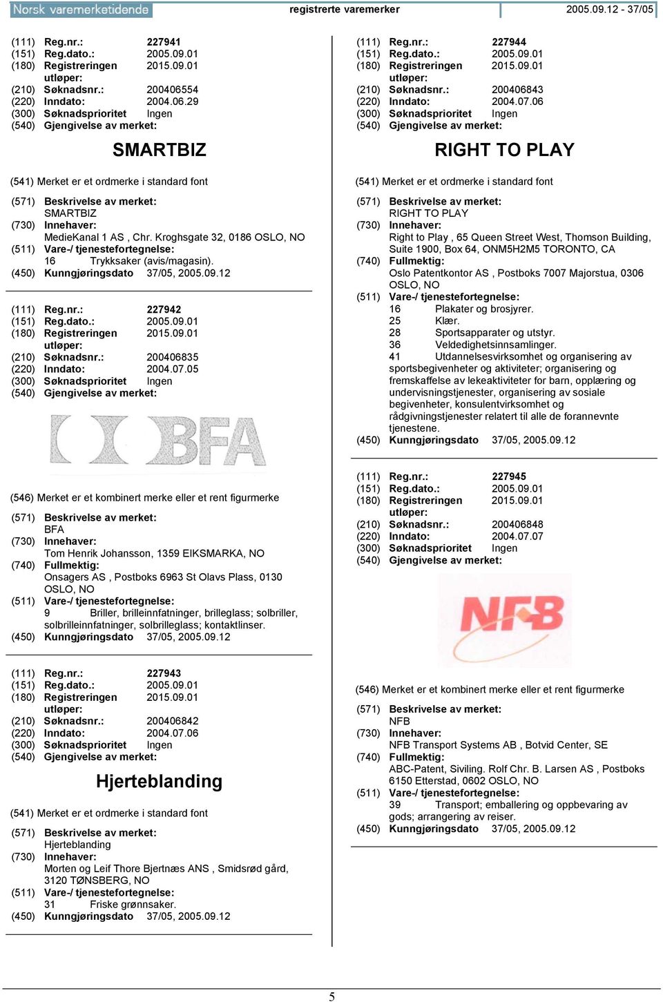 05 (111) Reg.nr.: 227944 (151) Reg.dato.: 2005.09.01 (180) Registreringen 2015.09.01 (210) Søknadsnr.: 200406843 (220) Inndato: 2004.07.