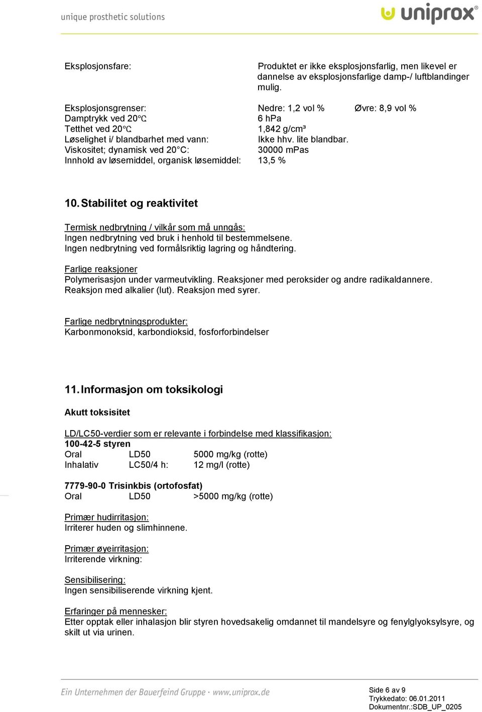 Viskositet; dynamisk ved 20 C: 30000 mpas Innhold av løsemiddel, organisk løsemiddel: 13,5 % 10.