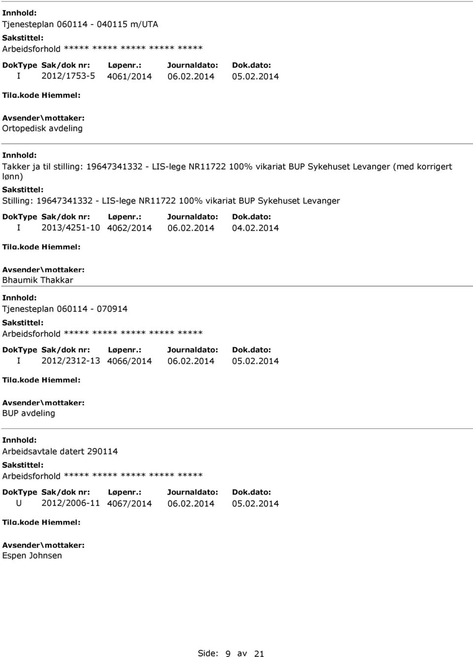 100% vikariat BP Sykehuset Levanger 2013/4251-10 4062/2014 04.02.