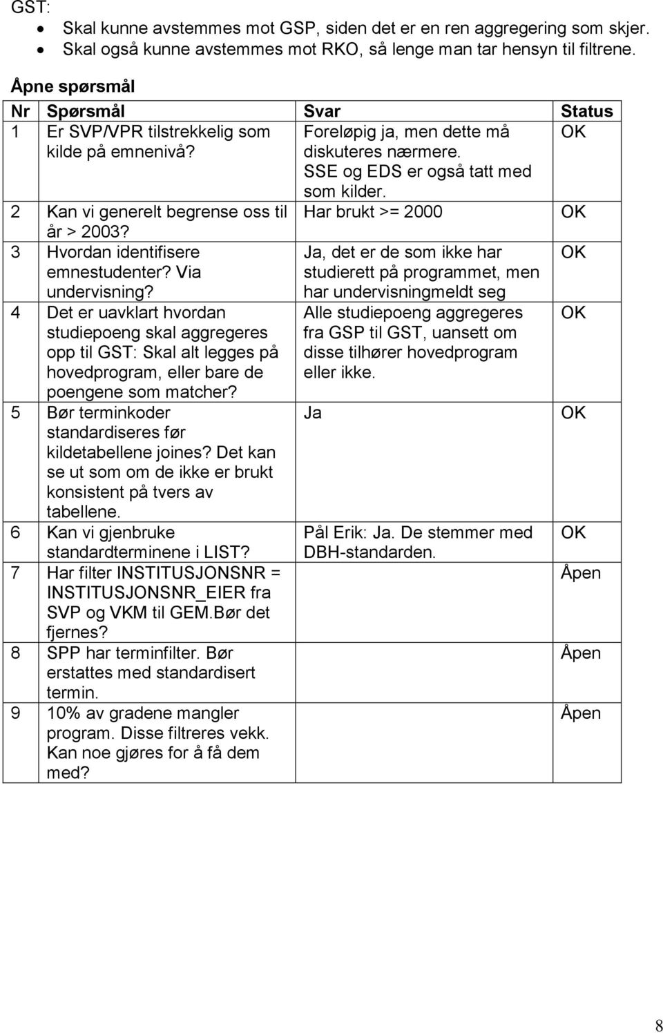 2 Kan vi generelt begrense oss til Har brukt >= 2000 år > 2003? 3 Hvordan identifisere emnestudenter? Via undervisning?