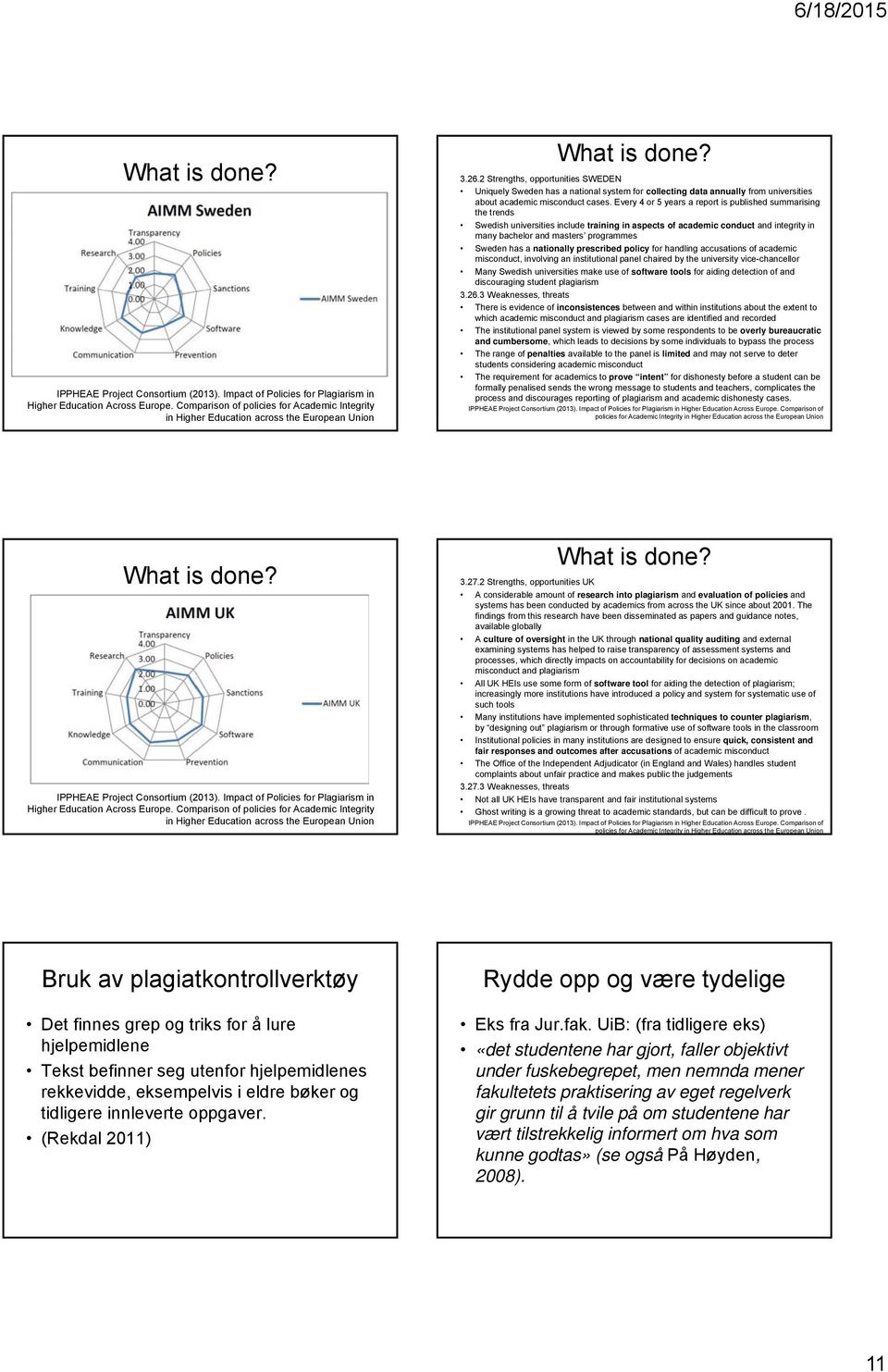 2 Strengths, opportunities SWEDEN Uniquely Sweden has a national system for collecting data annually from universities about academic misconduct cases.