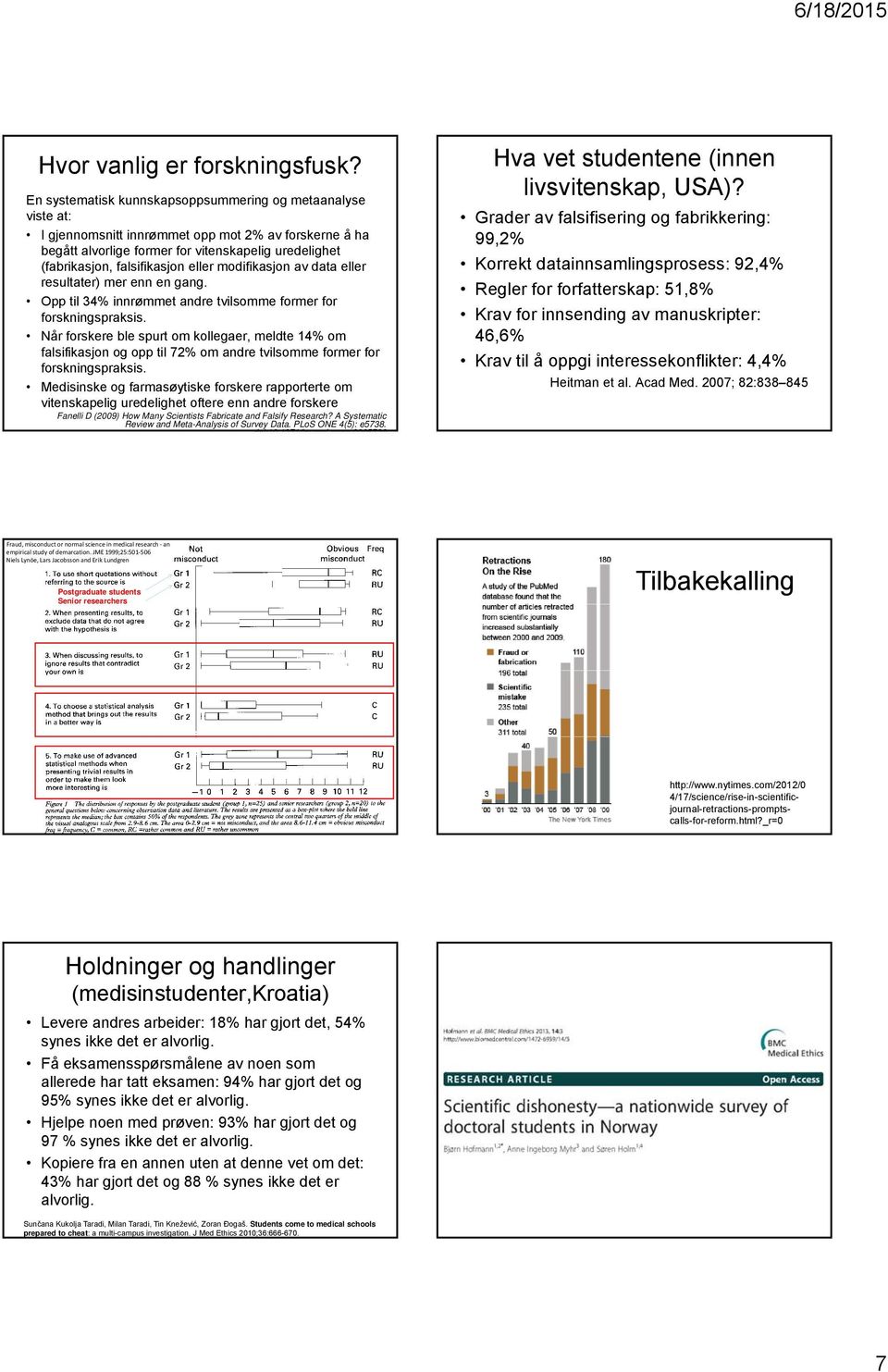 eller modifikasjon av data eller resultater) mer enn en gang. Opp til 34% innrømmet andre tvilsomme former for forskningspraksis.