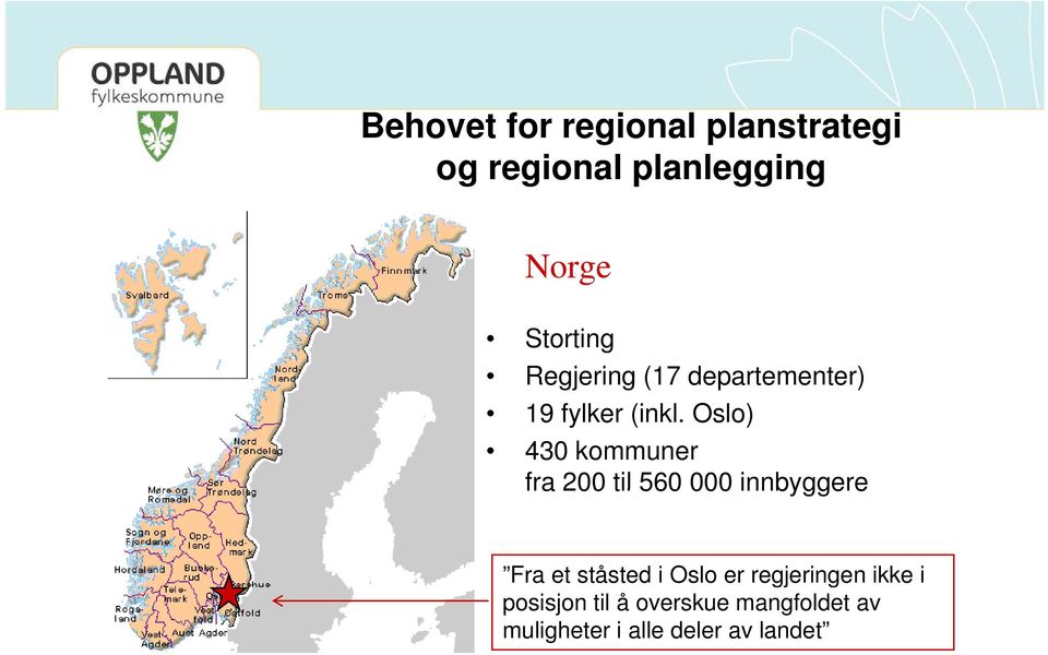 Oslo) 430 kommuner fra 200 til 560 000 innbyggere Fra et ståsted i Oslo