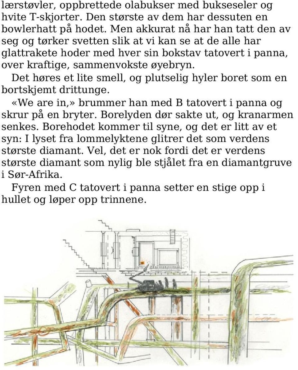 Det høres et lite smell, og plutselig hyler boret som en bortskjemt drittunge. «We are in,» brummer han med B tatovert i panna og skrur på en bryter. Borelyden dør sakte ut, og kranarmen senkes.