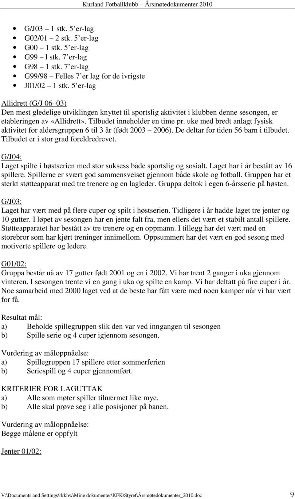 uke med bredt anlagt fysisk aktivitet for aldersgruppen 6 til 3 år (født 2003 2006). De deltar for tiden 56 barn i tilbudet. Tilbudet er i stor grad foreldredrevet.