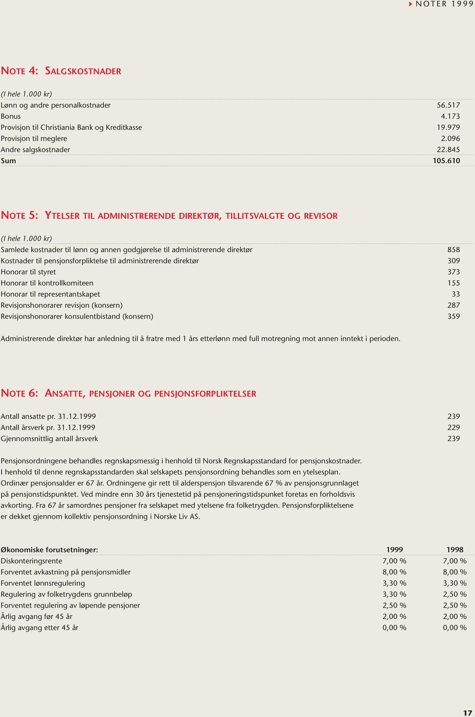 000 kr) Samlede kostnader til lønn og annen godgjørelse til administrerende direktør 858 Kostnader til pensjonsforpliktelse til administrerende direktør 309 Honorar til styret 373 Honorar til