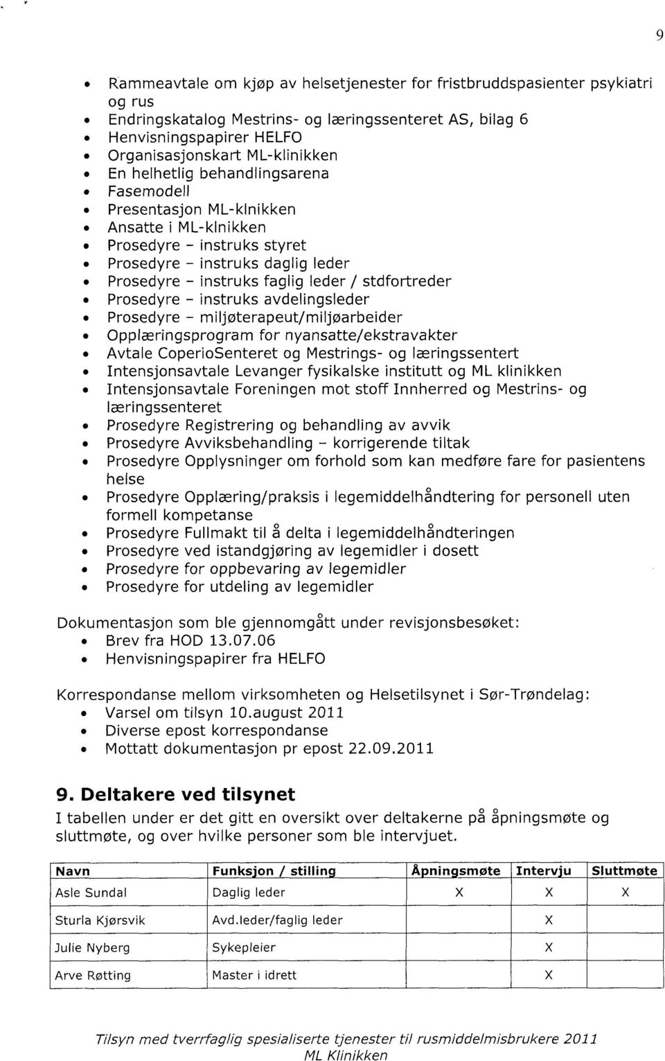 Prosedyre - instruks avdelingsleder Prosedyre - miljøterapeut/miljøarbeider Opplæringsprogram for nyansatte/ekstravakter Avtale CoperioSenteret og Mestrings- og læringssentert Intensjonsavtale