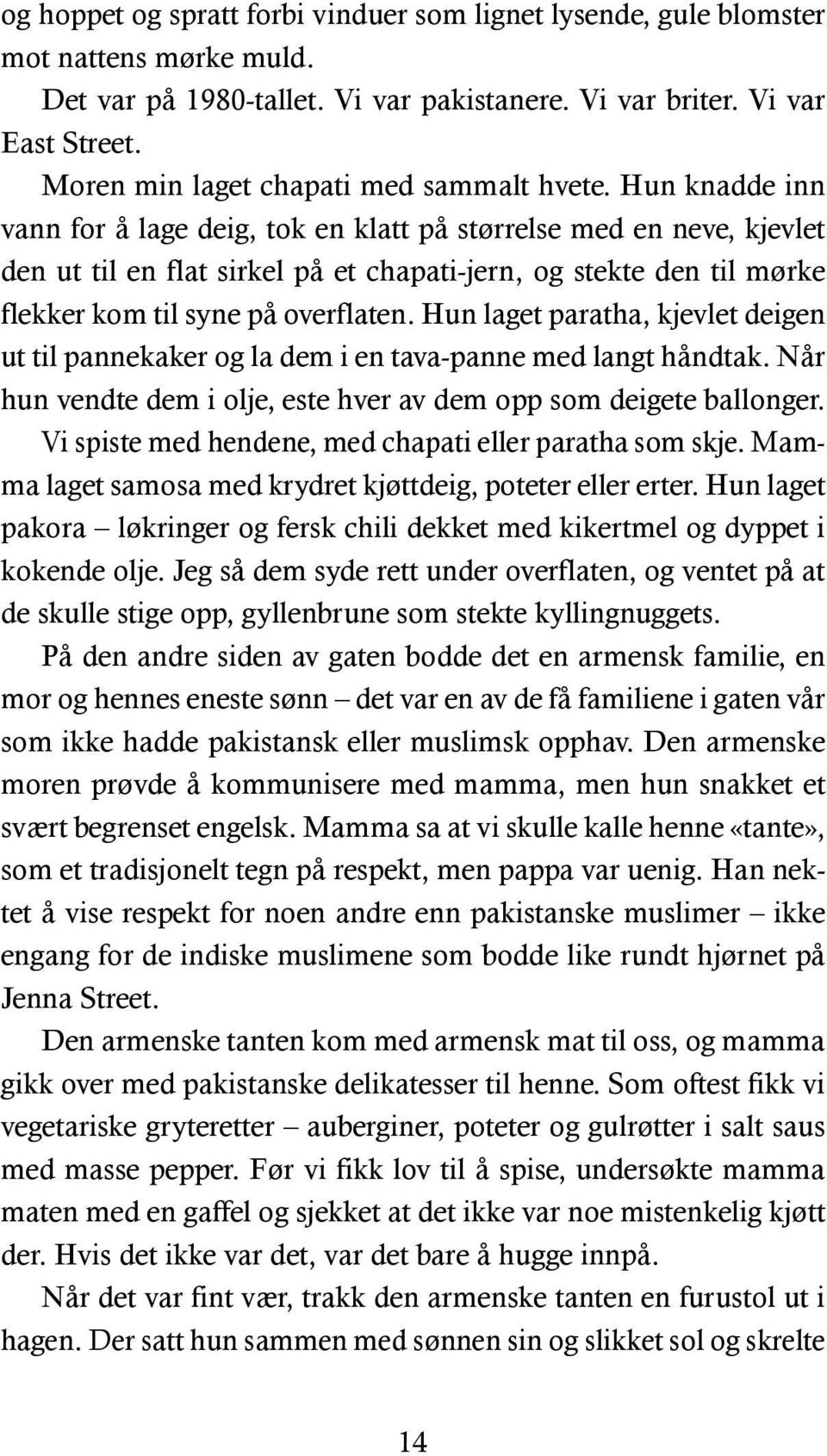 Hun knadde inn vann for å lage deig, tok en klatt på størrelse med en neve, kjevlet den ut til en flat sirkel på et chapati-jern, og stekte den til mørke flekker kom til syne på overflaten.