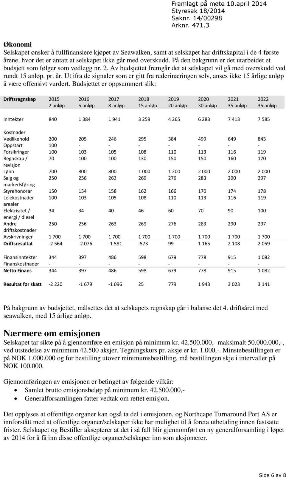 Ut ifra de signaler som er gitt fra rederinæringen selv, anses ikke 15 årlige anløp å være offensivt vurdert.