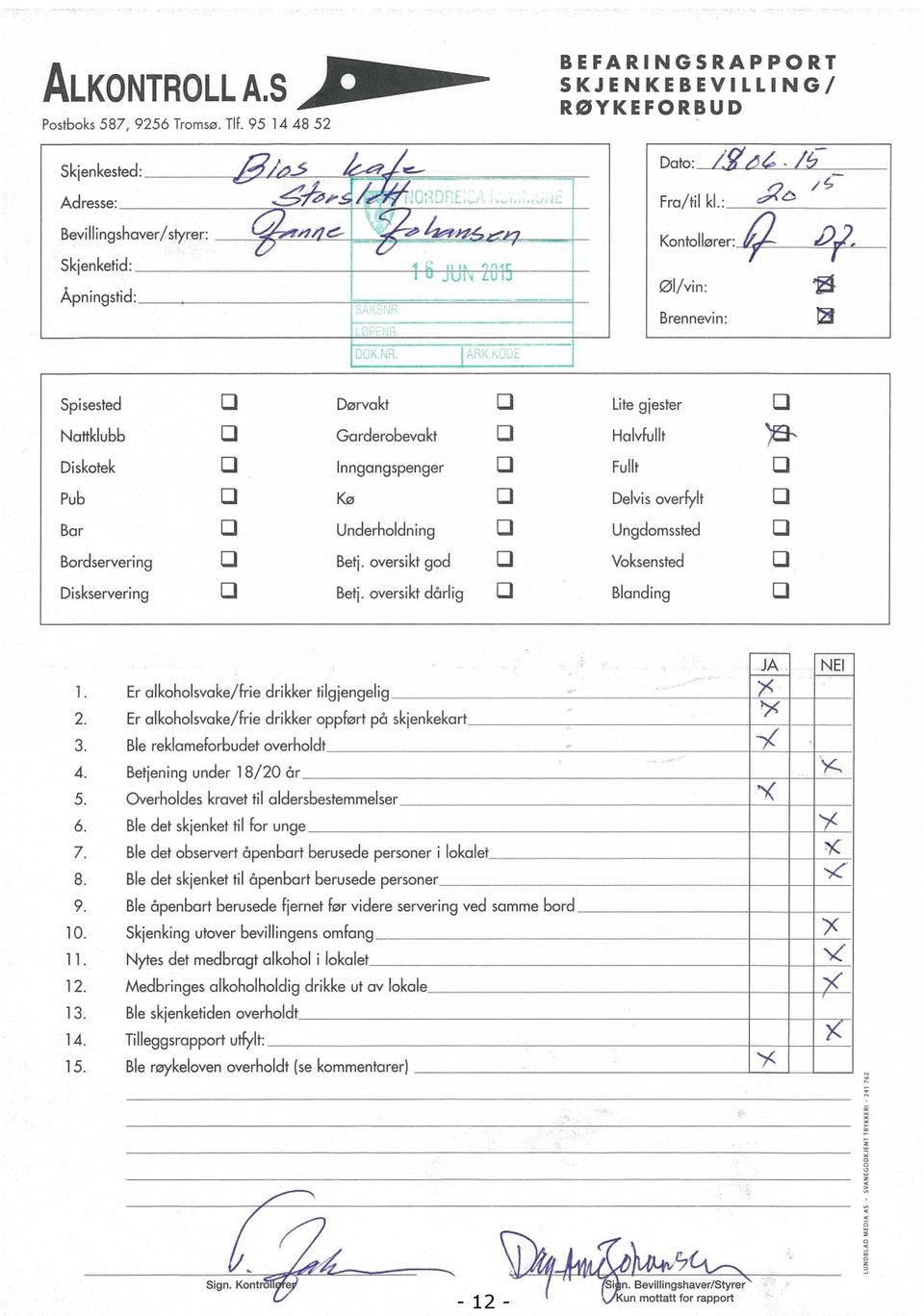 Delvisoverfylt lj Bar U Underholdning D Ungdomssted I:i Bordservering D Betj.oversiktgod U voksensted D Diskservering 1:1 Betj.