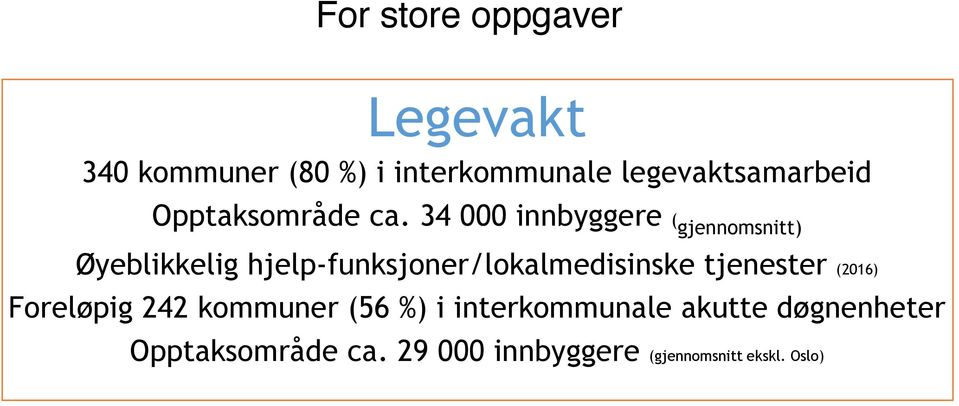 34 000 innbyggere ( gjennomsnitt) Øyeblikkelig hjelp-funksjoner/lokalmedisinske