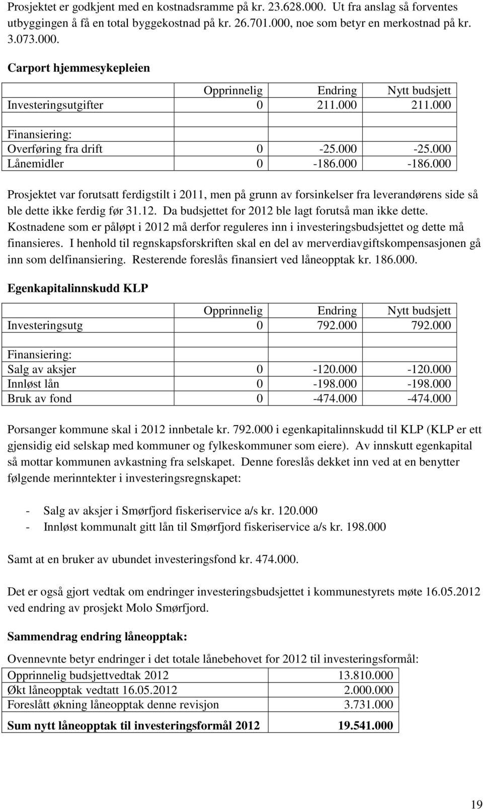 000 Prosjektet var forutsatt ferdigstilt i 2011, men på grunn av forsinkelser fra leverandørens side så ble dette ikke ferdig før 31.12. Da budsjettet for 2012 ble lagt forutså man ikke dette.