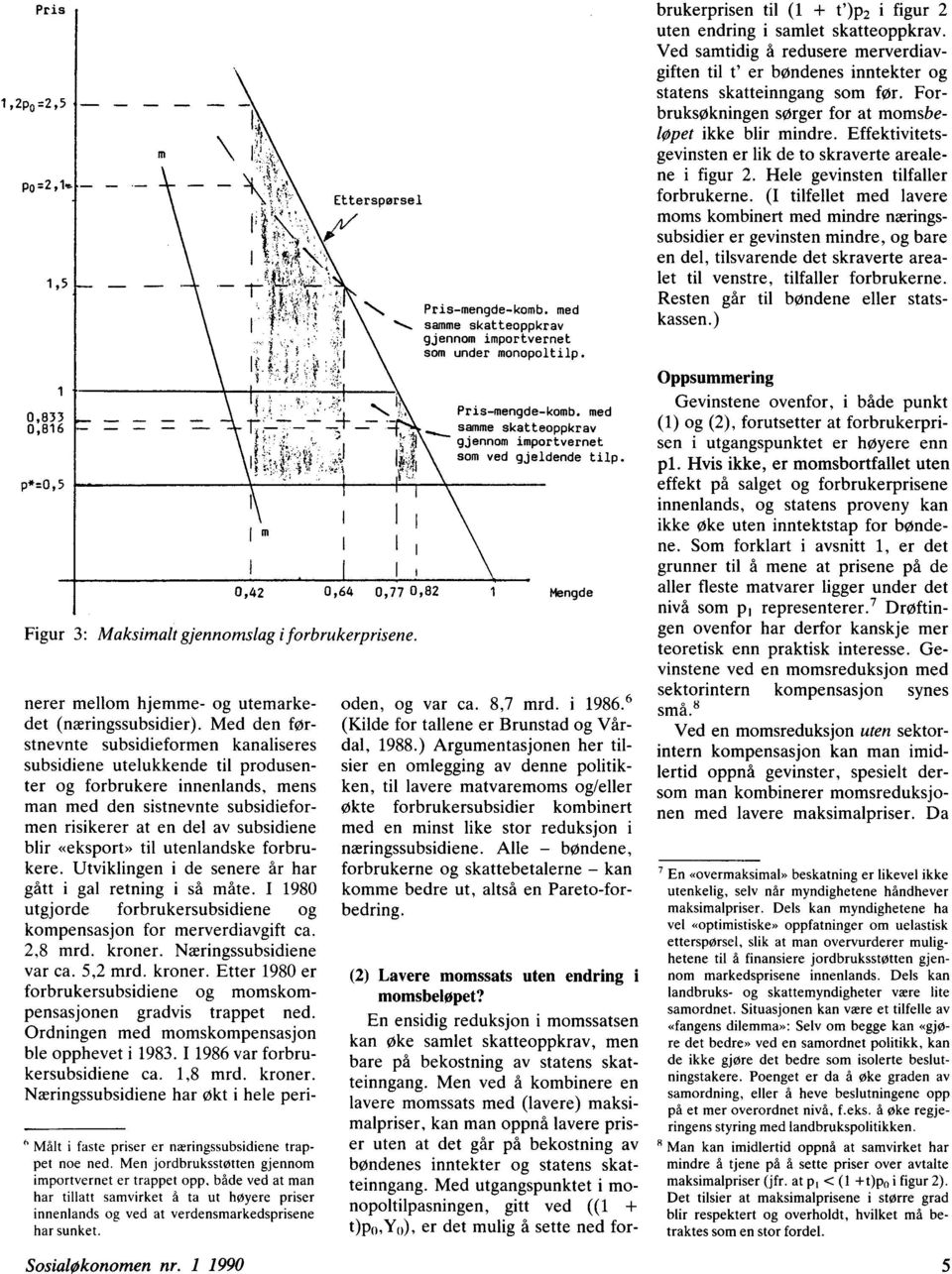 «eksport» til utenlandske forbrukere. Utviklingen i de senere år har gått i gal retning i så måte. I 1980 utgjorde forbrukersubsidiene og kompensasjon for merverdiavgift ca. 2,8 mrd. kroner.