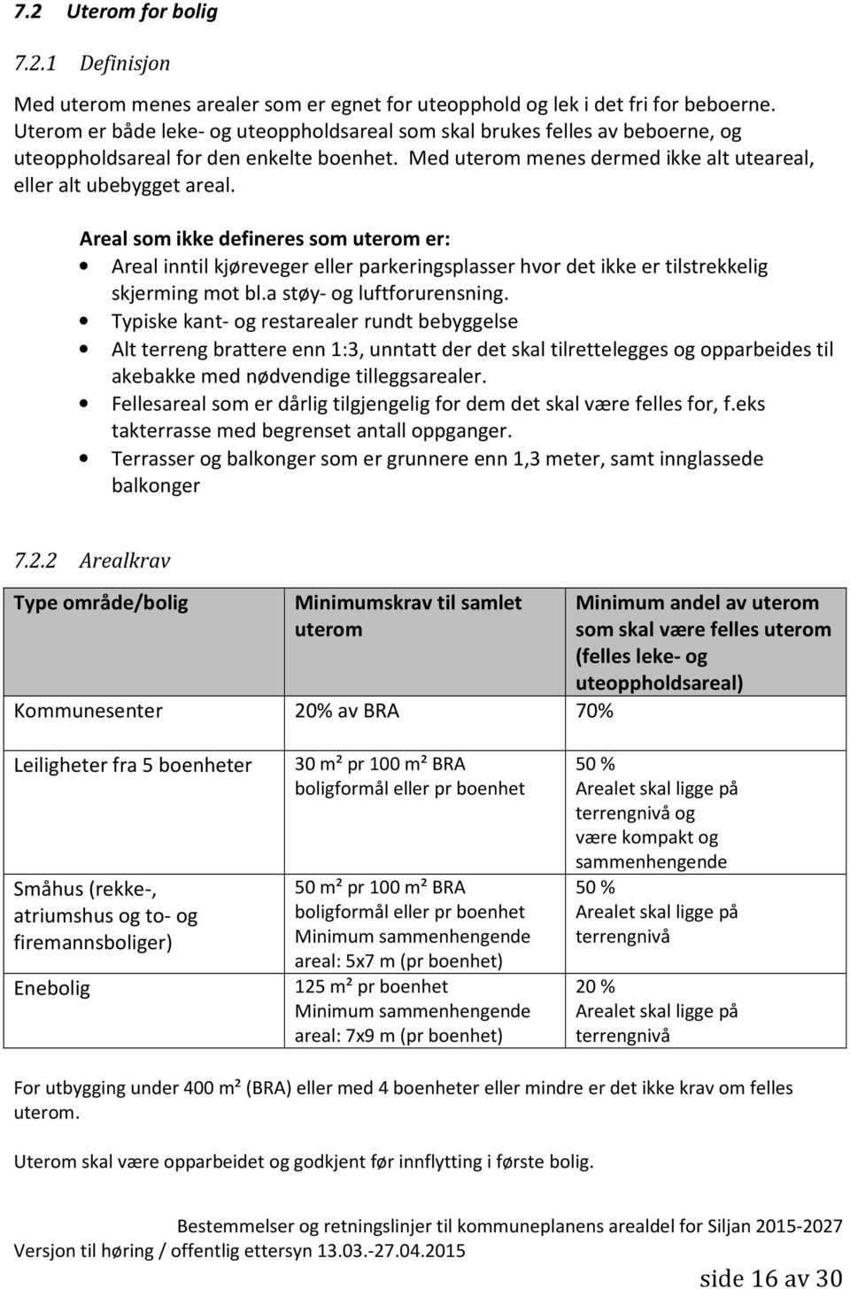 Areal som ikke defineres som uterom er: Areal inntil kjøreveger eller parkeringsplasser hvor det ikke er tilstrekkelig skjerming mot bl.a støy- og luftforurensning.