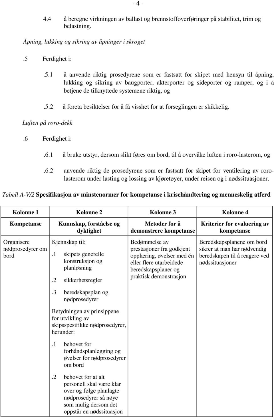 1 å anvende riktig prosedyrene som er fastsatt for skipet med hensyn til åpning, lukking og sikring av baugporter, akterporter og sideporter og ramper, og i å betjene de tilknyttede systemene riktig,