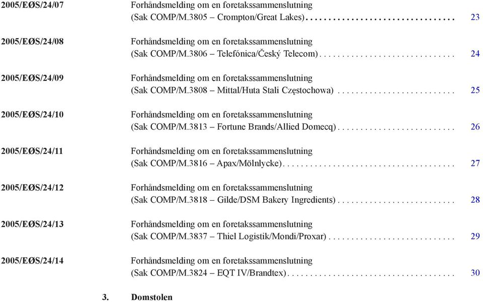 ......................... 26 (Sak COMP/M.3816 Apax/Mölnlycke)...................................... 27 (Sak COMP/M.3818 Gilde/DSM Bakery Ingredients).......................... 28 (Sak COMP/M.