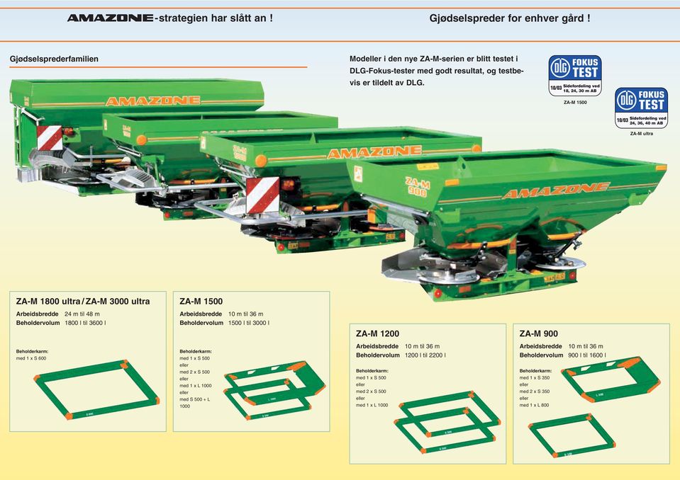 m Beholdervolum 1800 l til 3600 l Beholdervolum 1500 l til 3000 l ZA-M 1200 ZA-M 900 Beholderkarm: med 1 x S 600 Beholderkarm: med 1 x S 500 med 2 x S 500 med 1 x L 1000 med S 500 + L 1000